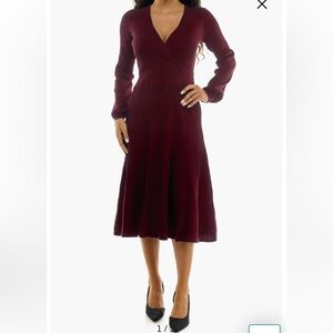 Nina Leonard burgundy ribbed sweater dress long sleeve NEW Large